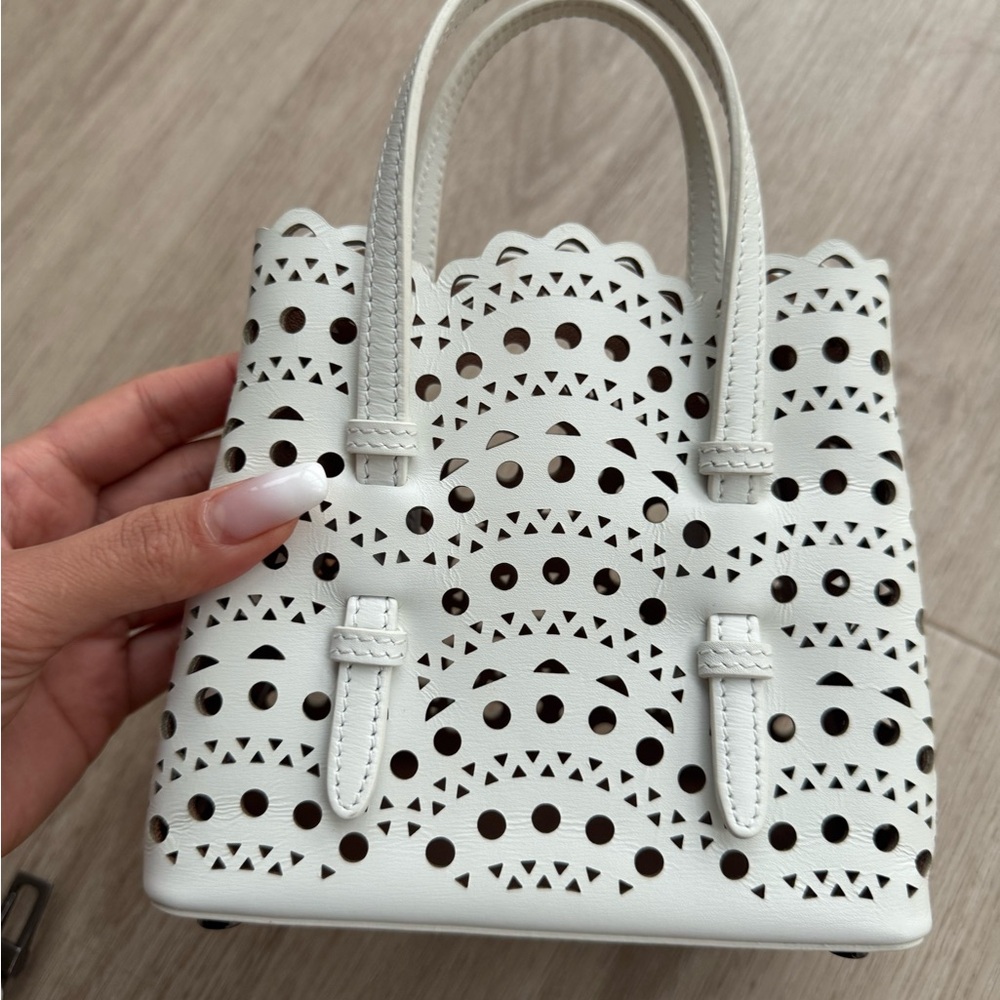 Alaia White Mina Tote Bag 16cm with Strap